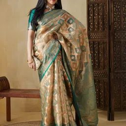 Moksha Trends Woven Design Zari Organza Banarasi Saree-image-45
