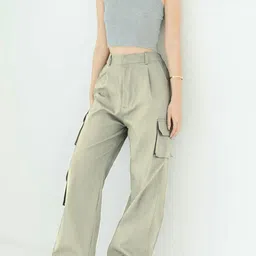 HIGH BUY Women Relaxed High-Rise Pleated Cargos Trousers-picture-23