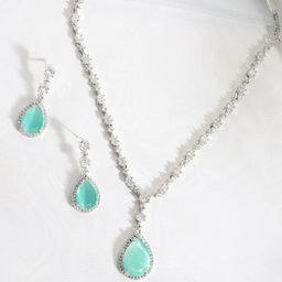 justpeachy Rhodium Plated American Diamond Studded Jewellery Set-image-11
