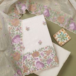 Koskii Floral Embroidered Thread Work Cotton Unstitched Dress Material-image-49
