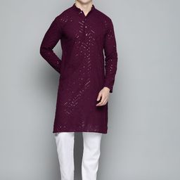 Jompers Men Embroidered Sequinned Pure Cotton Kurta with Pyjamas-image-52