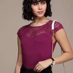 French Connection Solid Lace Detailed Regular Top-image-47