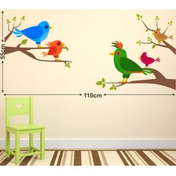 LANSTICK Blue & Green Tree With Birds Printed Heat Resistance Wall Sticker-image-84