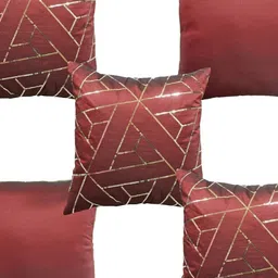 HOME9INE Burgundy & Gold-Toned Set of 5 Ethnic Motifs Square Cushion Covers-image-77