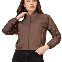 BLUEFICUS Women Mock Collar Solid Casual Biker Jacket-image-20