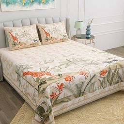 BED-SHEET.COM Beige Abstract Printed 180 TC Pure Cotton King Bedsheet Set 2.7 m x 2.2 m-image-44