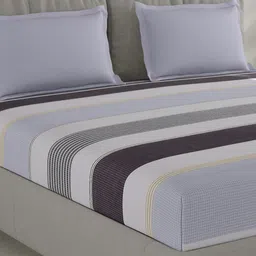 Monte Carlo Grey & Black Striped Cotton 200 TC Queen Bedsheet Set 2.30 m x 2.50 m-85