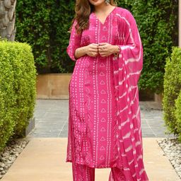 Anni Designer Bandhani Printed V-neck Straight Kurta with Palazzo & Dupatta-picture-16