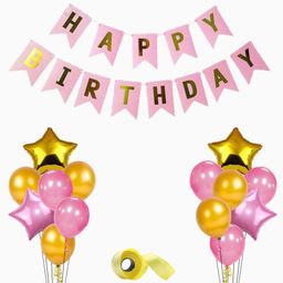 Shopperskart Happy Birthday Combo Decoration Gold Pink - Pack of 48-image-69