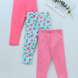 Babyhug Full Length Cotton Leggings Printed and Solid Pack of 3- Multicolor-image-56