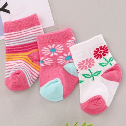 Cute Walk by Babyhug Ankle Length Antibacterial Socks Printed Pack Of 3 - Pink-image-10