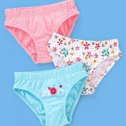 Babyhug 100% Cotton Floral Printed Panties Pack Of 3 - Blue Pink & White-image-96