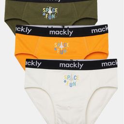 Mackly Pack Of 3 Space Fun Printed Briefs - Green White Orange-image-29