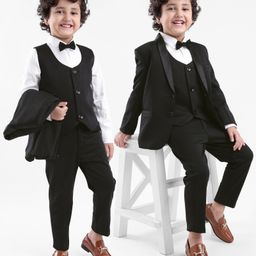 Babyhug Stretch Fit Full Sleeves Party Suit Solid Color - Black-image-73