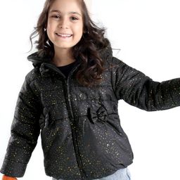 Babyhug Woven Full Sleeves Jacket With Hood & Bow Applique - Black-image-85