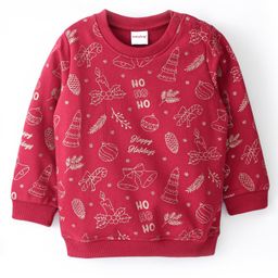 Babyhug Cotton Knit Full Sleeves Christmas Theme Foil Printed Sweatshirt - Maroon-image-74