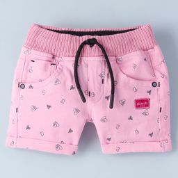 Olio Kids Cotton Woven Above Knee Length Shorts with Heart Print - Pink-image-68