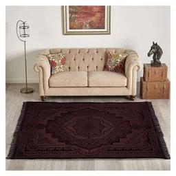 Kuber Industries CarpetWater Absorption Embossed Floral Pattern Floor MatVelvet Sitting Carpet for Hall, Living Room, 5x7 Feet,Brown,-picture-13