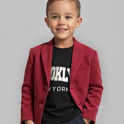 Babyhug Woven  Full Sleeves Solid Blazer With Text Print T-Shirt - Maroon & Black-image-68