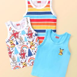 Babyhug 100 % Cotton Knit Sando with Bears Print Pack of 3 - Multicolour-image-81