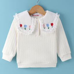 Kookie Kids Full Sleeves Winter Top with Floral Embroidery - Cream-image-45