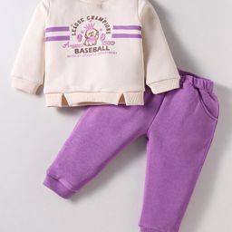 ToffyHouse Fleece Knit Full Sleeves Winter Wear Top & Lounge Pant Set With Text Print - Fuchsia-image-45