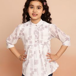 ISHTI Three Fourth Sleeves Beads Embellished Peplum Top - White-image-56