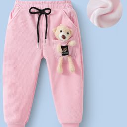 Kookie Kids Full Length Lounge Pants with Bear Applique - Pink-image-54