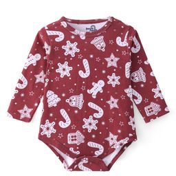 Doodle Poodle 100% Cotton Knit Full Sleeves Christmas Print Onesies - White & Maroon-image-77