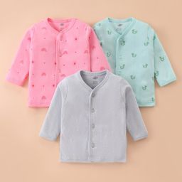 Zero Cotton Knit Full Sleeves Vests with Duck & Polka Dots Print Pack of 3 - Pink Grey & Mint-picture-21
