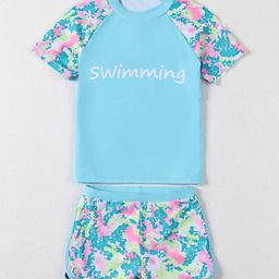 Pine Active Half Sleeves Printed Two Piece Swimsuit - Blue-image-99