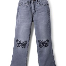 Pine Kids Denim Woven Full Length Washed Jeans With Butterfly Embroidery - Black-picture-38