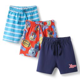 Babyhug Single Jersey Knit Mid Thigh Shorts With Text Print Pack of 3 - Red Light & Navy Blue-image-67
