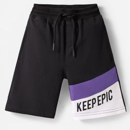 Pine Kids Looper Knit Knee Lenght Cut & Sew Shorts with Text Print - Black-image-84