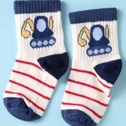 Mustang Cotton Knit Ankle Length Socks with Earth Mover Design & Stripes - Offwhite-image-28