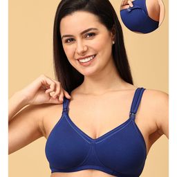 The Mom Store Cotton Elastane Sleeveless Solid Non Padded Bra With Nursing Access - Blue-image-29