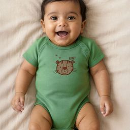 Somersault Cotton Half Sleeves Baby Tiger Printed Onesie - Green-image-15