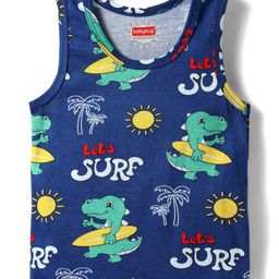 Babyhug 100% Cotton Single Jersey Knit Sando With Dino Print - Blue-image-15
