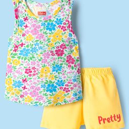 Babyhug 100% Cotton Sleeveless Floral Printed Sando & Shorts Set - Multicolor-picture-28
