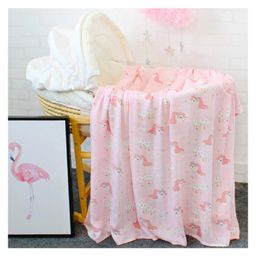 Kassy Pop 100% Bamboo Cotton Baby Swaddle Wrap Cum Receiving Blanket, 125x100 cm - Pink Unicorn Print-image-79