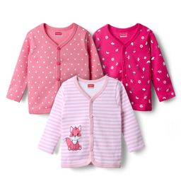 Babyhug 100% Cotton Interlock Knit Full Sleeves Front Open Jhablas With Floral & Polka Dots Print Pack Of 3 - Pink & Dark Pink-image-95