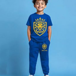 Trampoline Cotton Blend Knit Half Sleeves Lion Printed Tee With Coordinating Pant Set - Blue-image-73