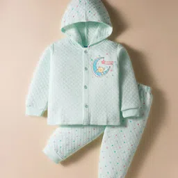 Tango Knit Full Sleeves Hooded Winter Wear Night Suit With Animal Print - Aqua-picture-31