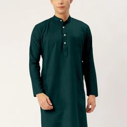 Men Solid Straight Kurta (Dark Green)-image-91