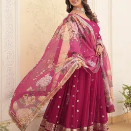 KALINI Women Embroidered V-Neck Anarkali Ethnic Dress With Dupatta-image-89