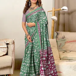 Pandadi Saree Ajrak Block Print Sarees-image-1
