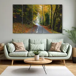 The Castle Decor Green & Yellow 5 Piece Wood Floral and Botanical Wall Paintings-image-4