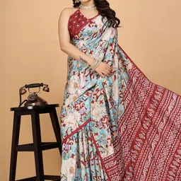 VS MALL Printed Poly Crepe Sarees-image-89