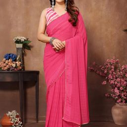VS MALL women Checked Poly Georgette Ready to Wear Saree-16