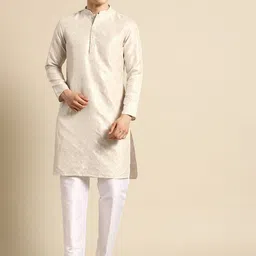 Sayisha Men Embroidered Sequinned Pure Silk Kurta with Pyjamas-image-59